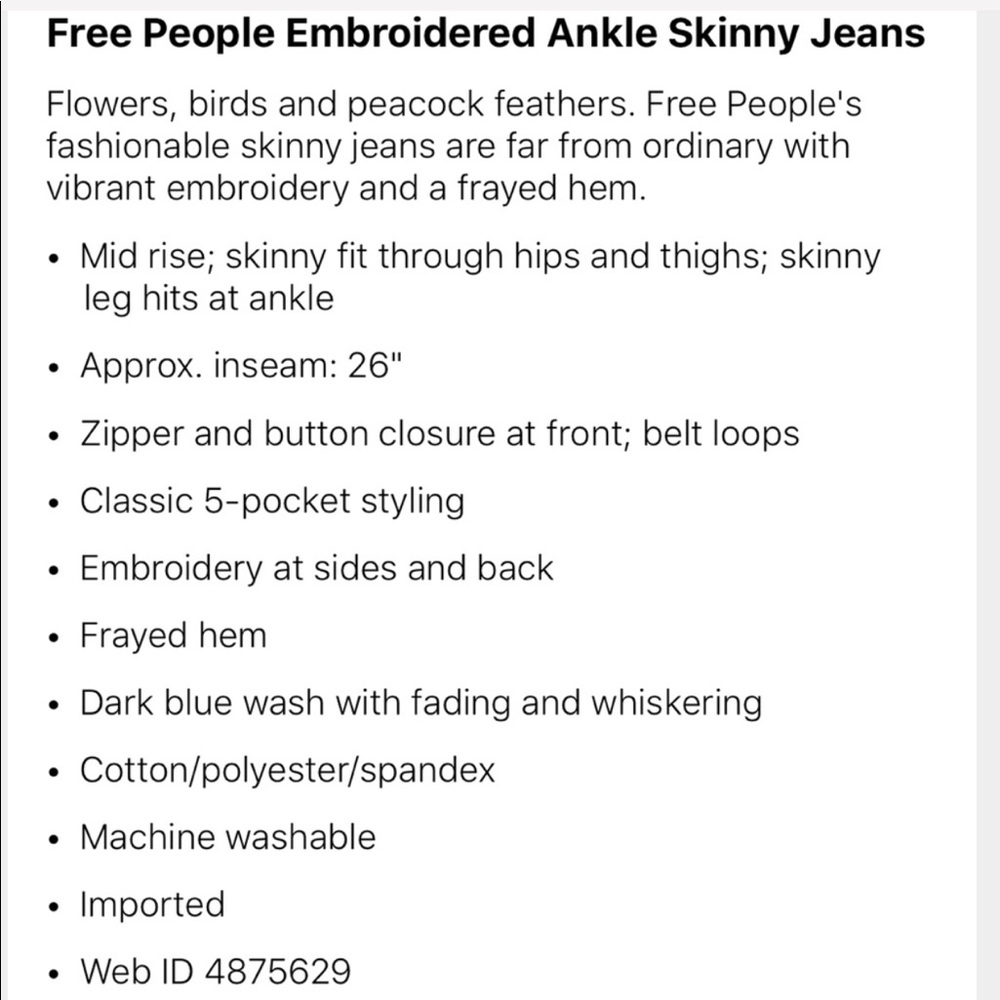Free People embroidered ankle skinny - Picture 7 of 7
